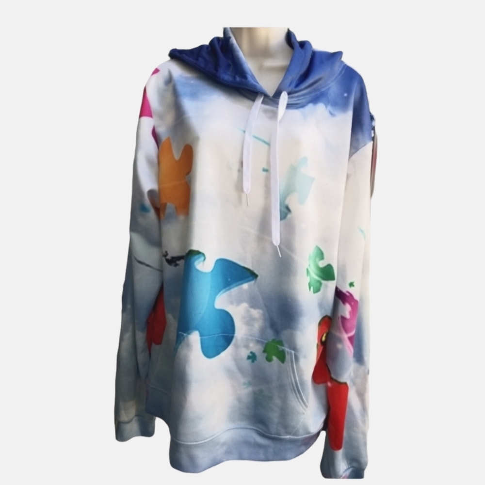 Autism Print Hooded Pull Over Top